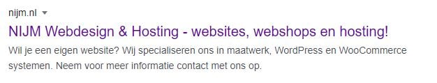 Voorbeeld hoe Google nijm.nl toont